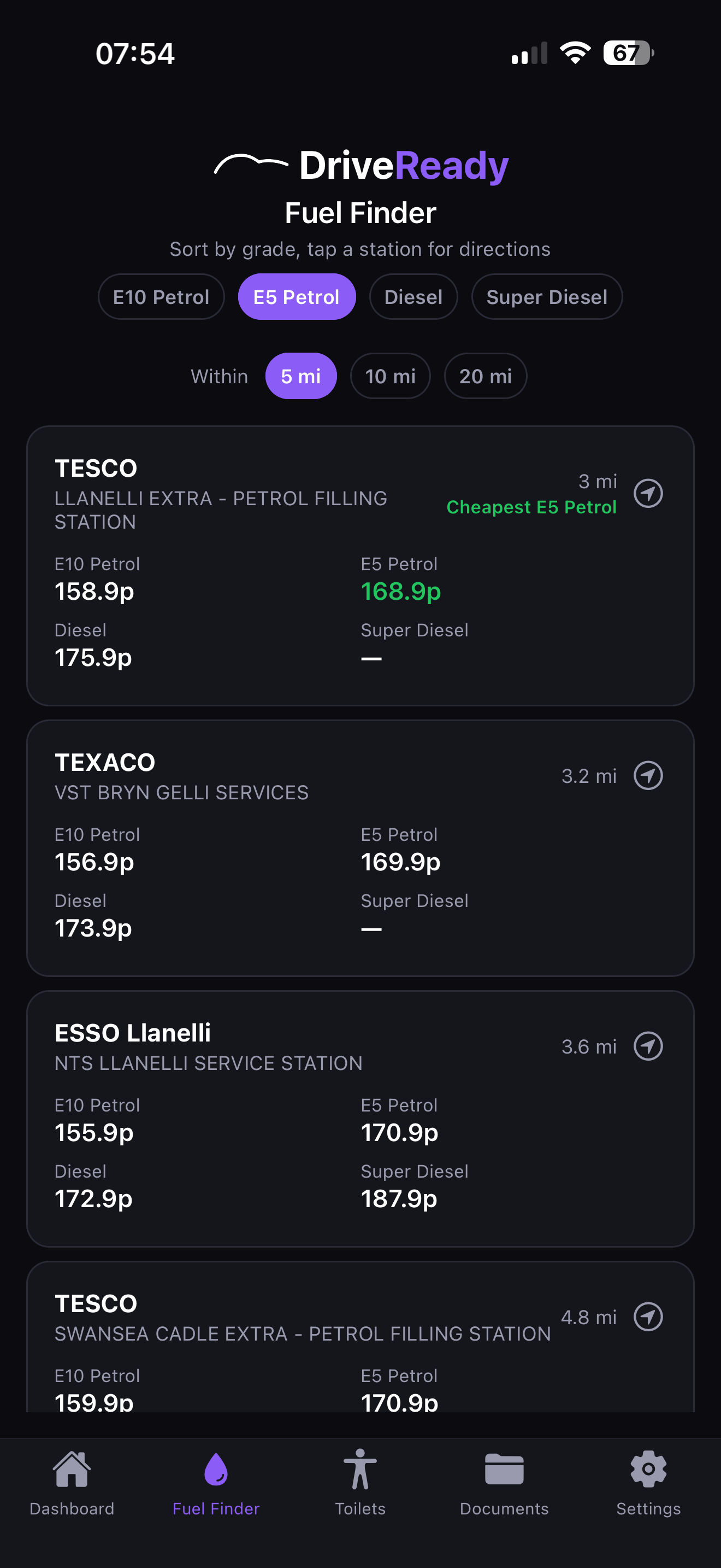 DriveReady fuel finder screenshot