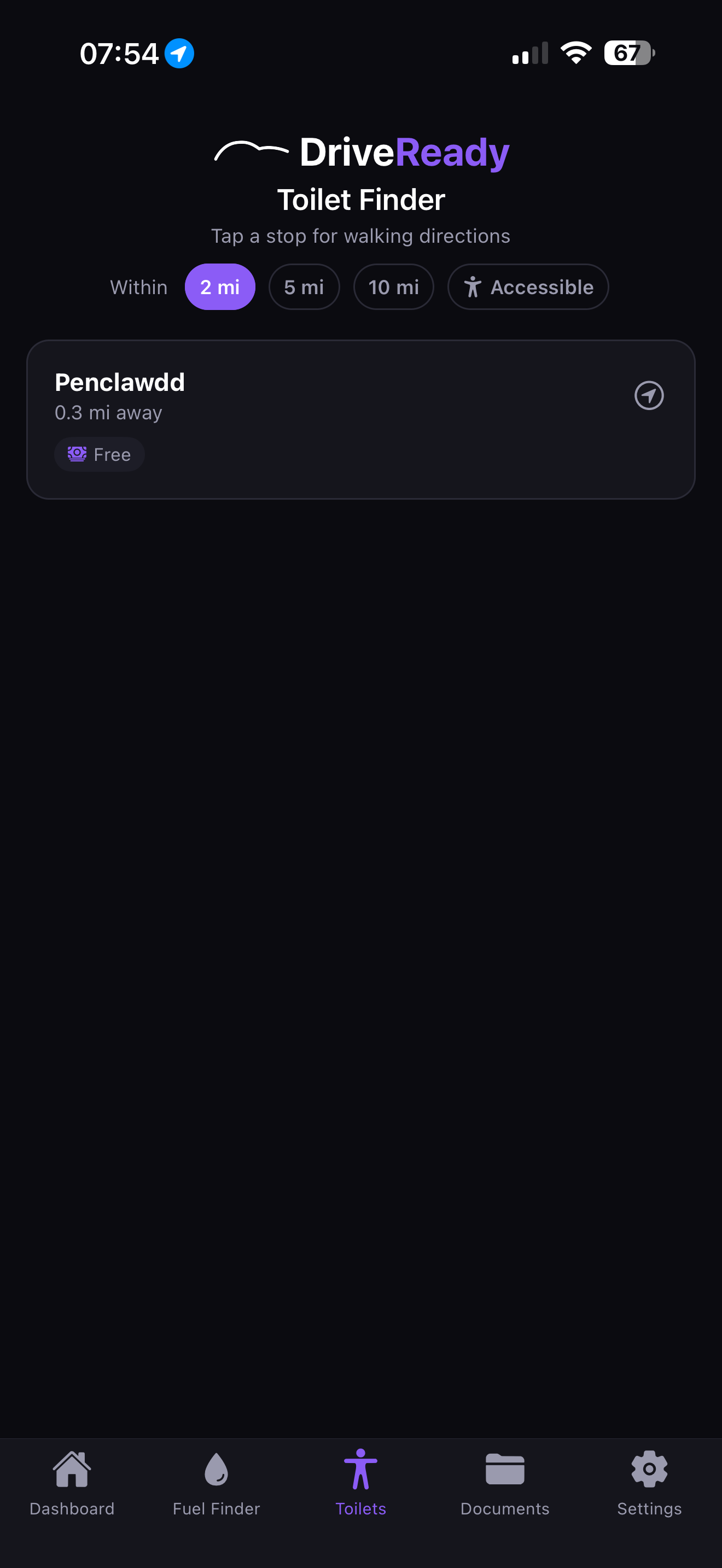 DriveReady toilet finder screenshot